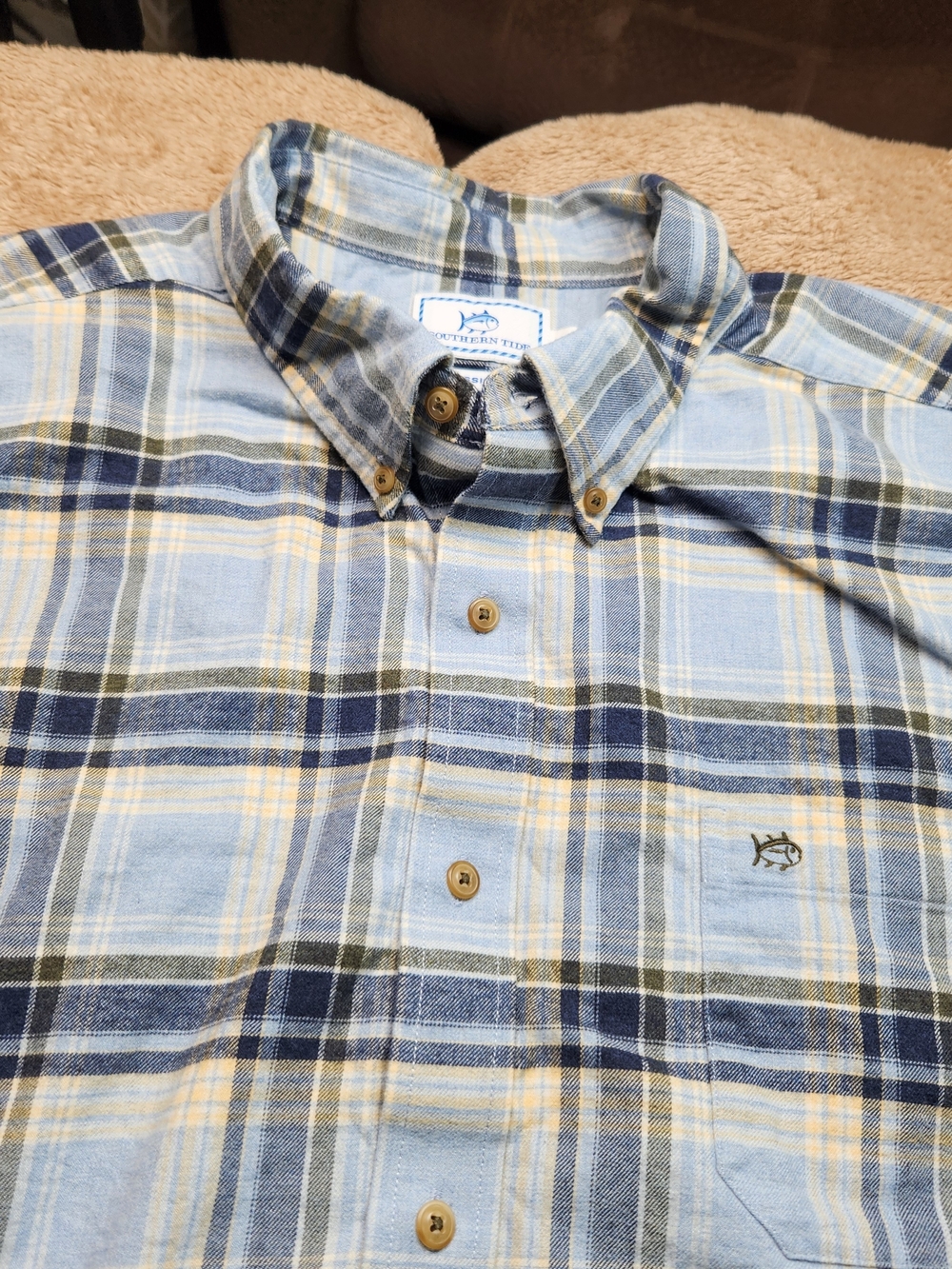 Southern Tide Light Blue and Navy Plaid Button-Down Shirt Size XXL
